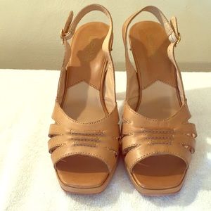 Vegetal leather slingback peep toe heels